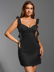 Spliced Ruffles Ribbon Trim Backless Bodycon Dress