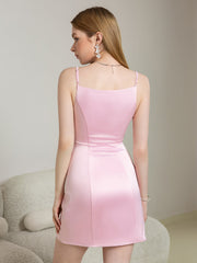 Square Neck Decoration Satin Bodycon Cami Dress