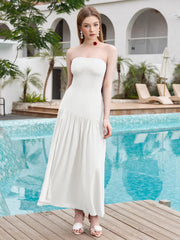 Strapless Crisscross Tie Back Split Thigh Solid Dress