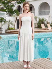 Strapless Crisscross Tie Back Split Thigh Solid Dress