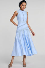 Arwty Blue Sleeveless Lace Midi Dress