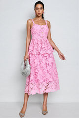 Waters Pink Lace Midi Dress