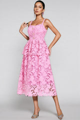 Waters Pink Lace Midi Dress