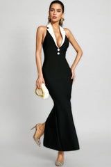Hilary Black Contrast Collar Bandage Maxi Dress