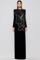 Tildat Long-Sleeved Orchid-Patterned Maxi Dress