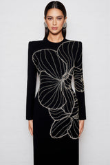 Tildat Long-Sleeved Orchid-Patterned Maxi Dress