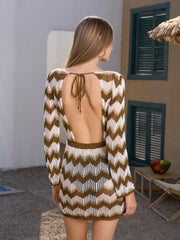 Tie Back Striped See Through Knitted Dress