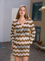 Tie Back Striped See Through Knitted Dress