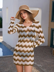 Tie Back Striped See Through Knitted Dress