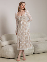 Tie Front Bell Sleeve Contrast Lace Long Dress