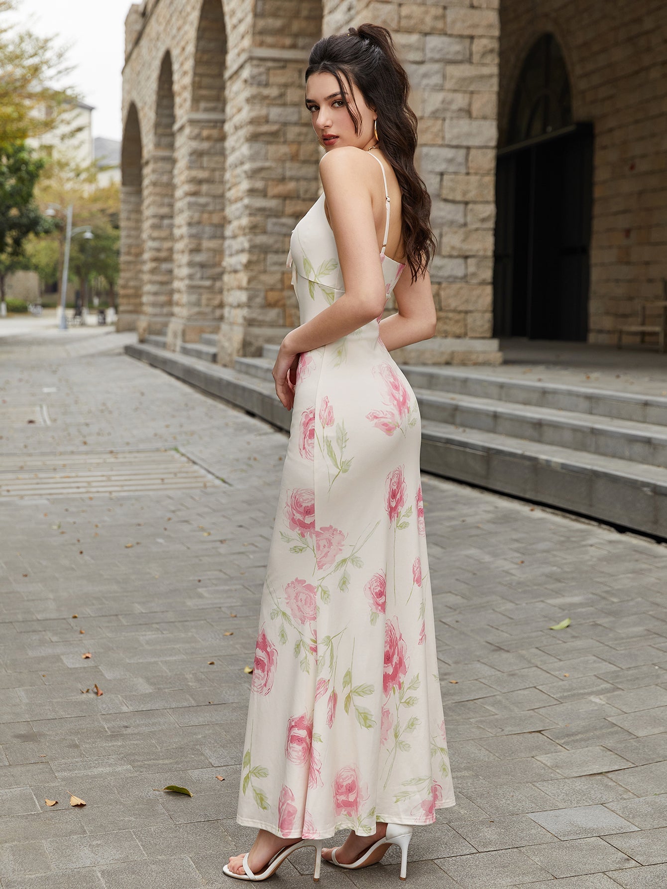 Tie Front Floral Print Bodycon Cami Dress