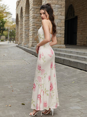 Tie Front Floral Print Bodycon Cami Dress
