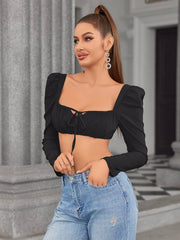 Tie Front Zipper Back Crop Top