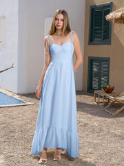 Tie Shoulder Ruched Bust Maxi Solid Dress