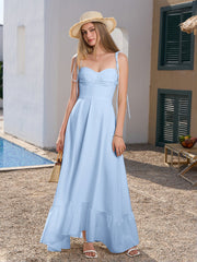 Tie Shoulder Ruched Bust Maxi Solid Dress