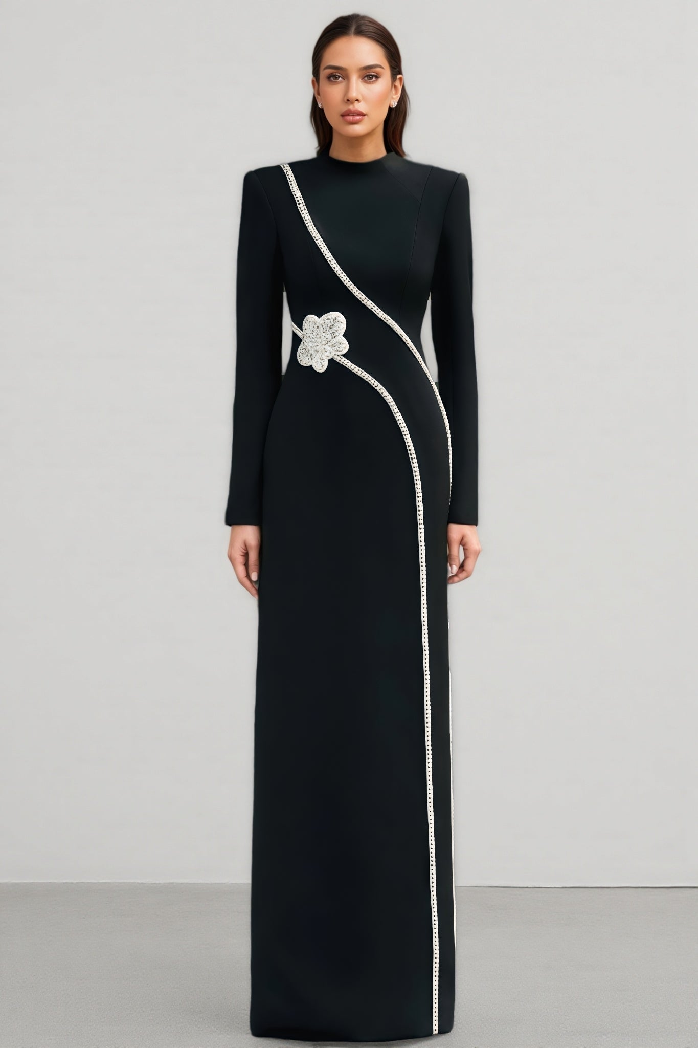 Senne Rhinestone Long Sleeve Floral Maxi Dress