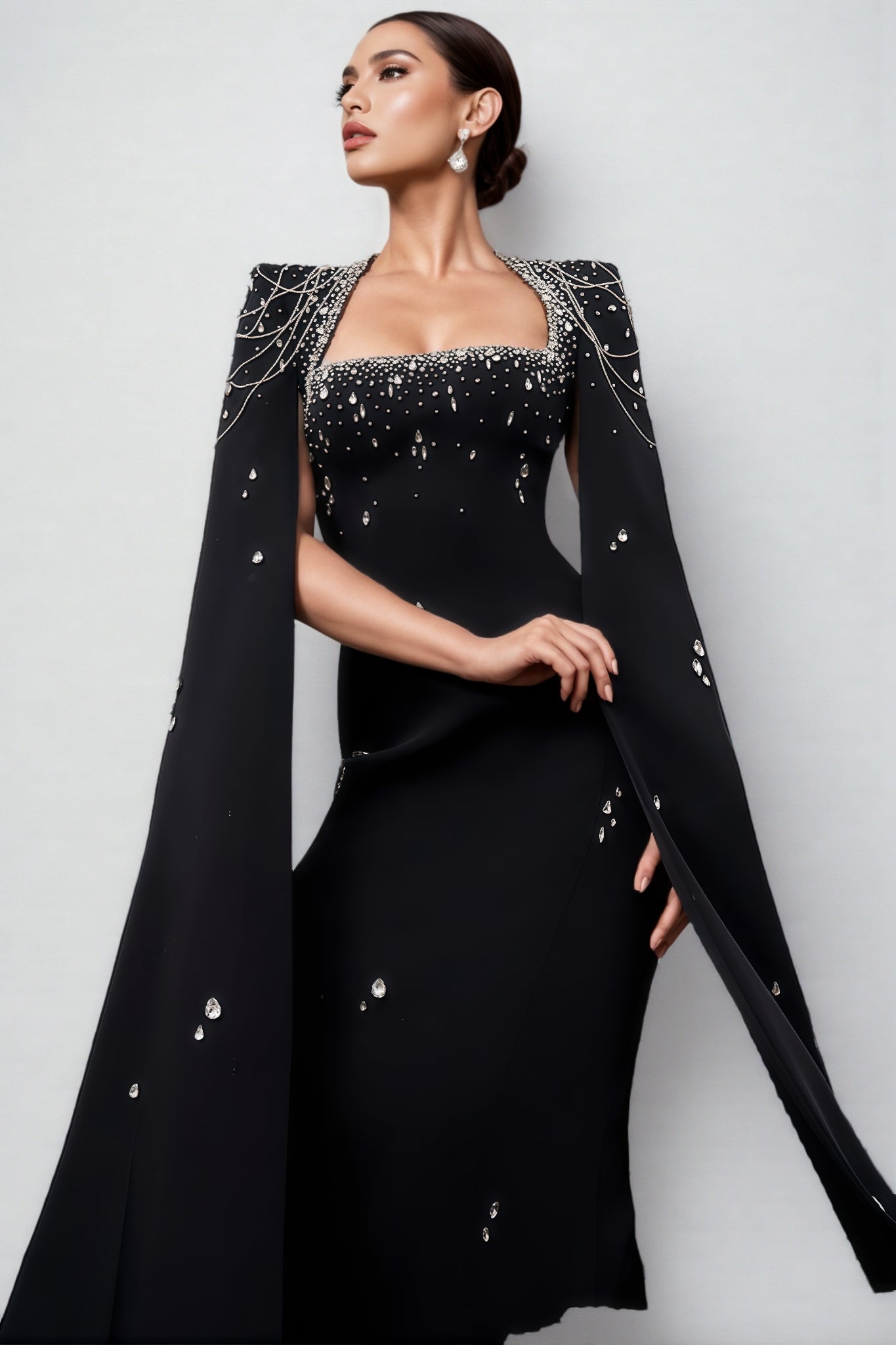 Tegany Beaded Chain Sleeve Maxi Dress