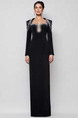 Orinlt Black Crystal Strings Cut-Out Maxi Dress