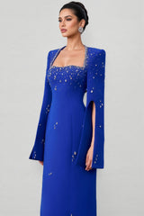 Sennad Velvet Satin Flared Sleeves Maxi Dress