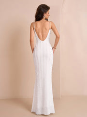 V-Neck Backless Knitted Jacquard Mermaid Hem Cami Dress