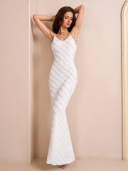 V-Neck Backless Knitted Jacquard Mermaid Hem Cami Dress