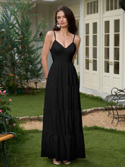 V-Neck Cut Out Bow Tie Back Cami Long Dress
