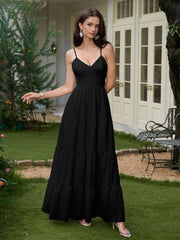 V-Neck Cut Out Bow Tie Back Cami Long Dress