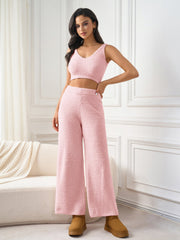 V-Neck Tank Crop Top&Wide Leg Pants Knitted Set