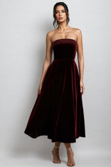 Aspedr Velvet Bandeau Midi Dress