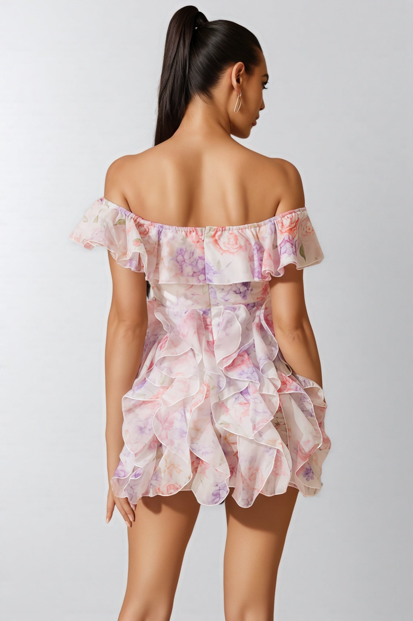 Naiya Off Shoulder Floral Ruffle Mini Dress