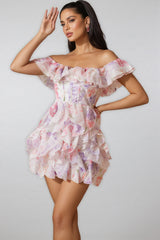 Naiya Off Shoulder Floral Ruffle Mini Dress