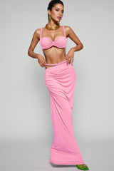 Dabney Pink Spaghetti Ruched Maxi Dress Set