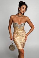 Verity Rhinestone Printed Bandage Mini Dress