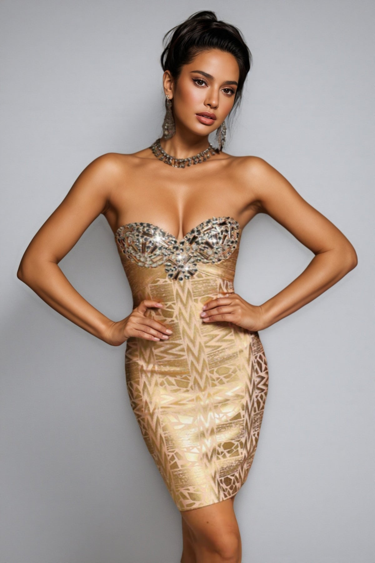 Verity Rhinestone Printed Bandage Mini Dress