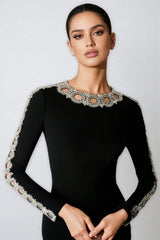 Eiratk Black Openwork Beaded Maxi Dress