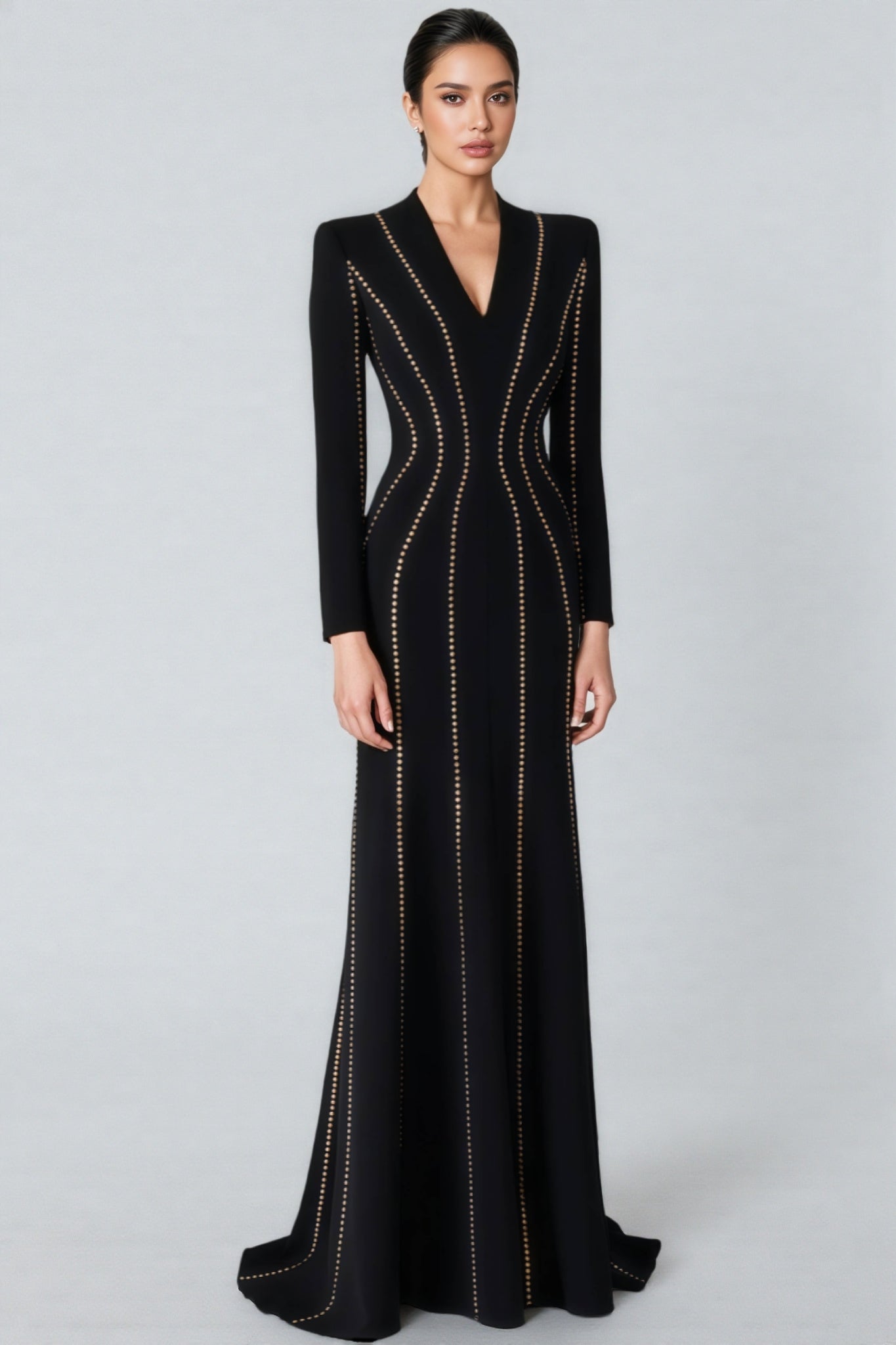 Luxrtp Black Rhinestone Maxi Dress