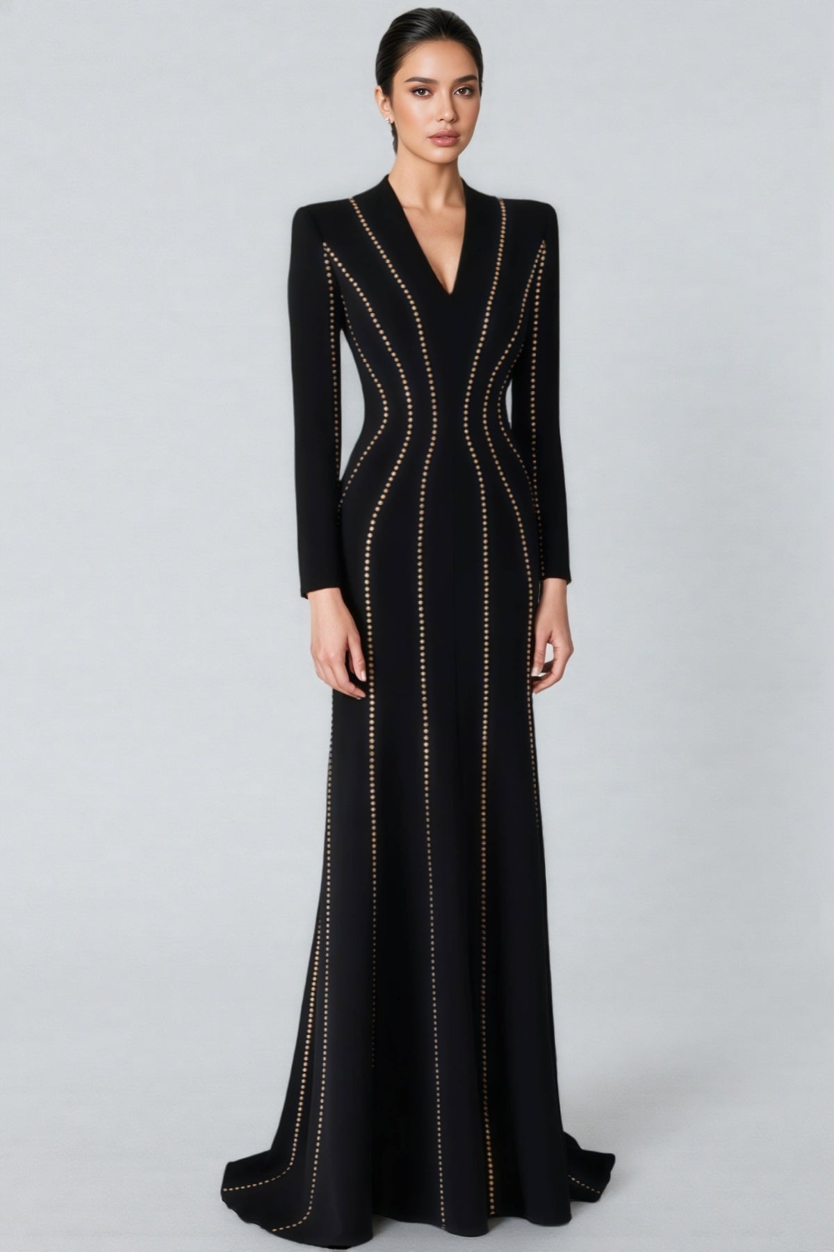 Luxrtp Black Rhinestone Maxi Dress