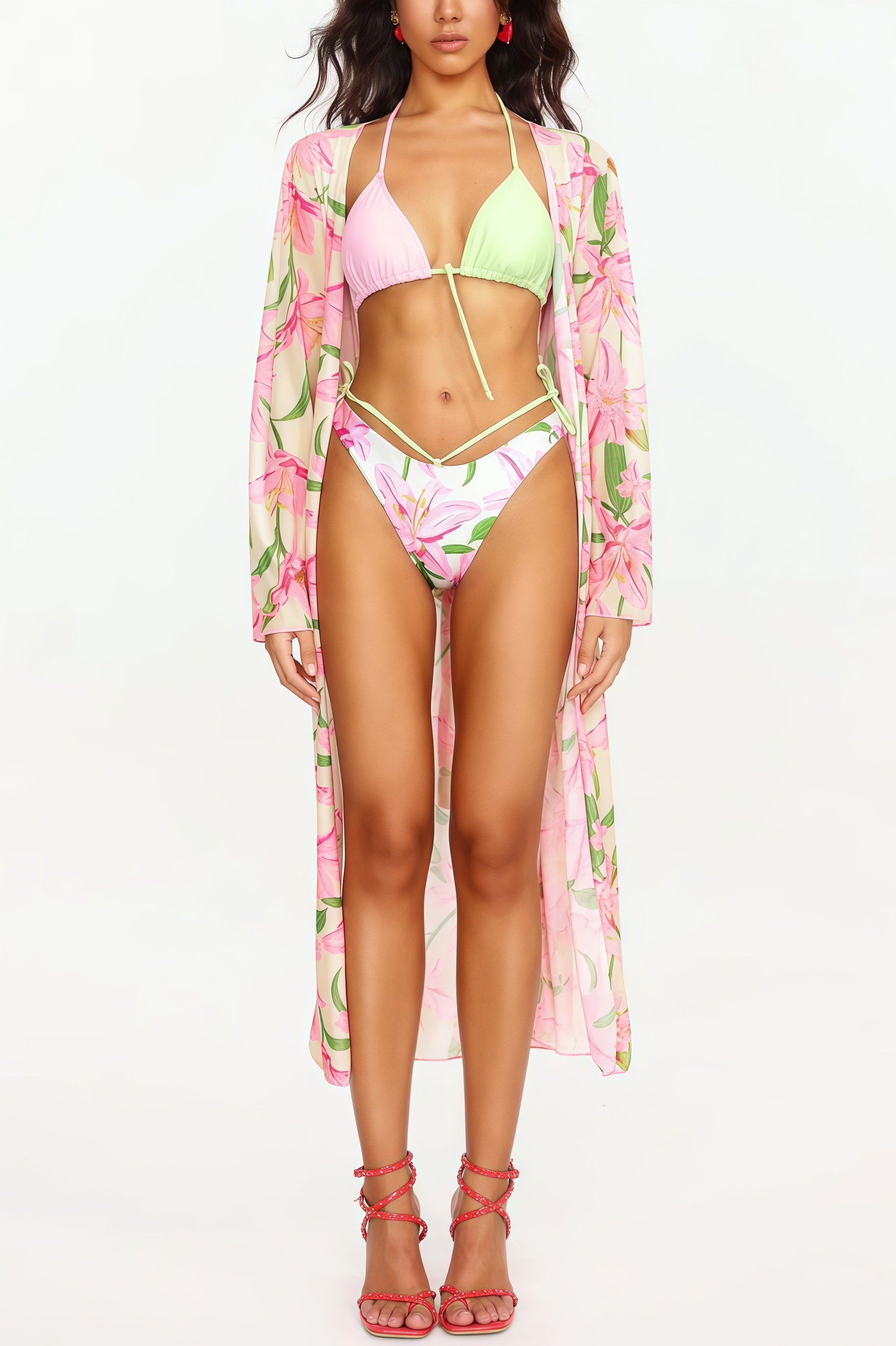 Lou Flower Print Bikini Three Piece Set