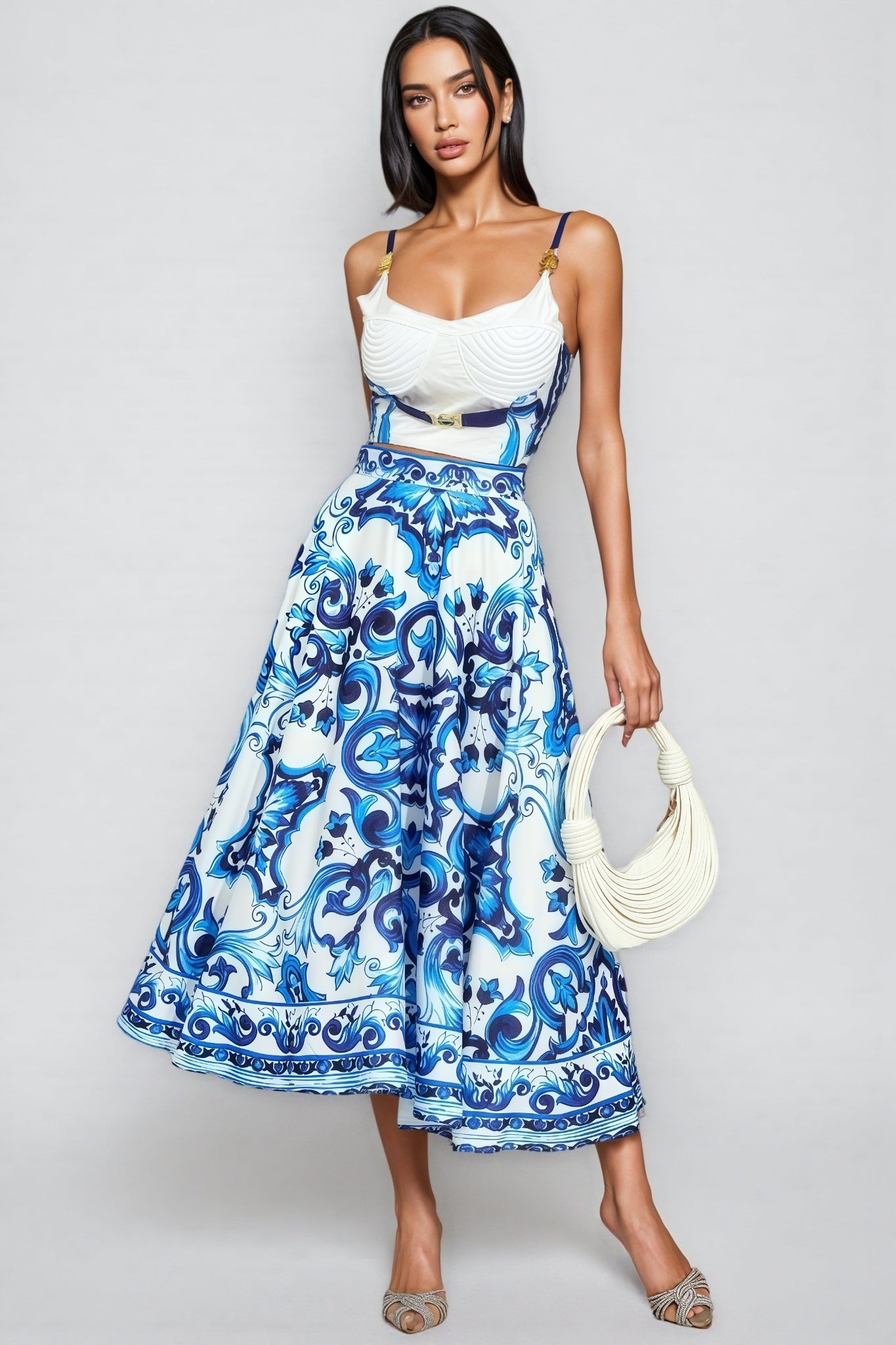 Taytum Blue Porcelain Printed Maxi Dress Set