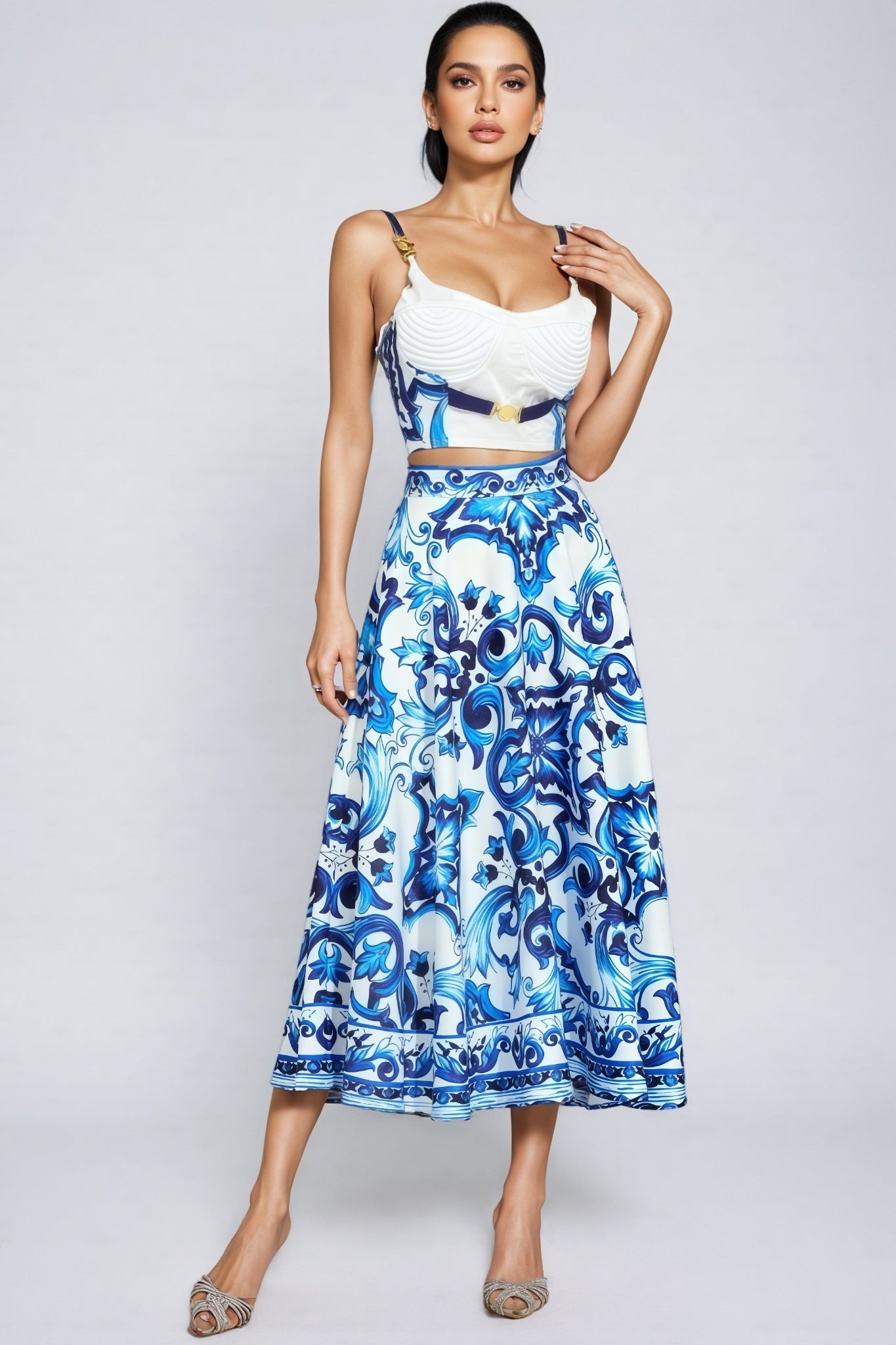 Taytum Blue Porcelain Printed Maxi Dress Set