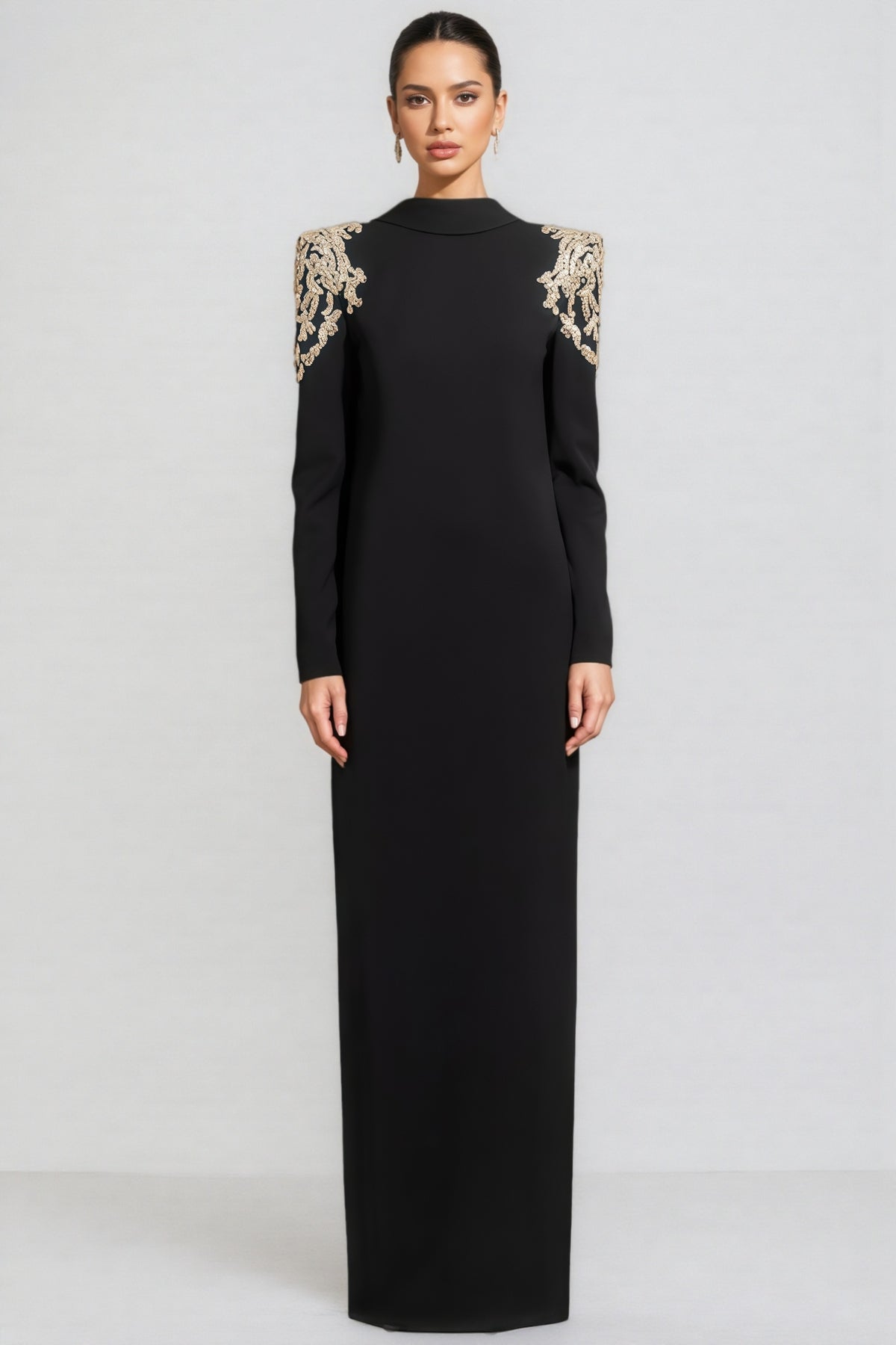 Luned Beaded Rhinestone Backless Maxi Dress