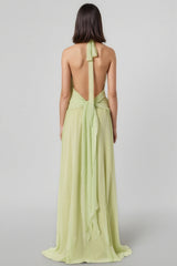 Xavif Green 3D Flower Ruffled Maxi Dress