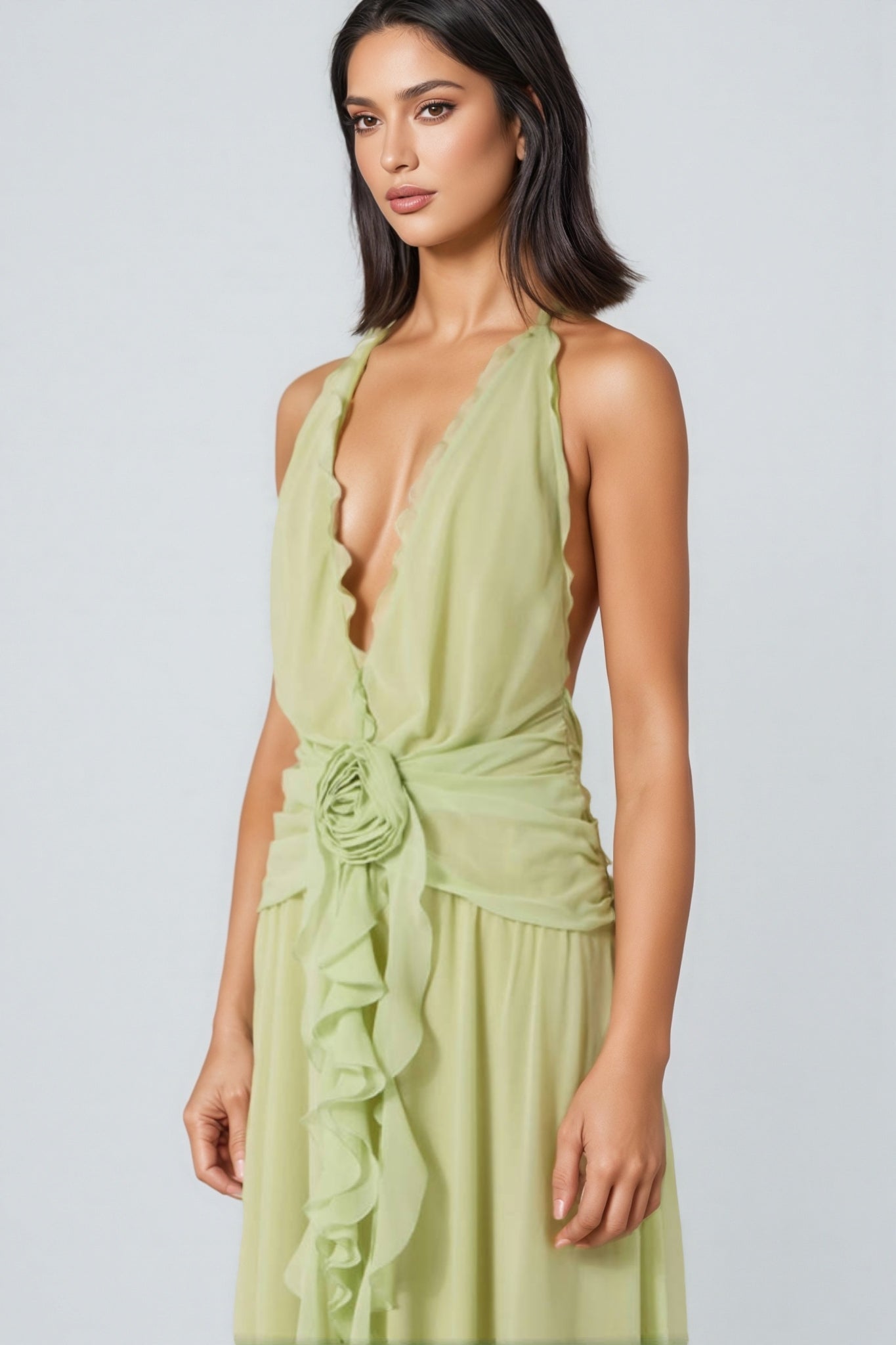 3d flower halter neck frill maxi dress 3D Flower Halter Neck Frill Maxi Dress JardinVue