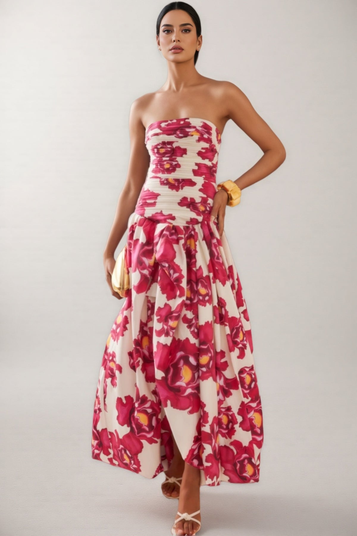 Imani Ruched Floral Cotton Maxi Dress