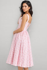 Arwent Pink Rose Print Stretch Cotton Midi Dress