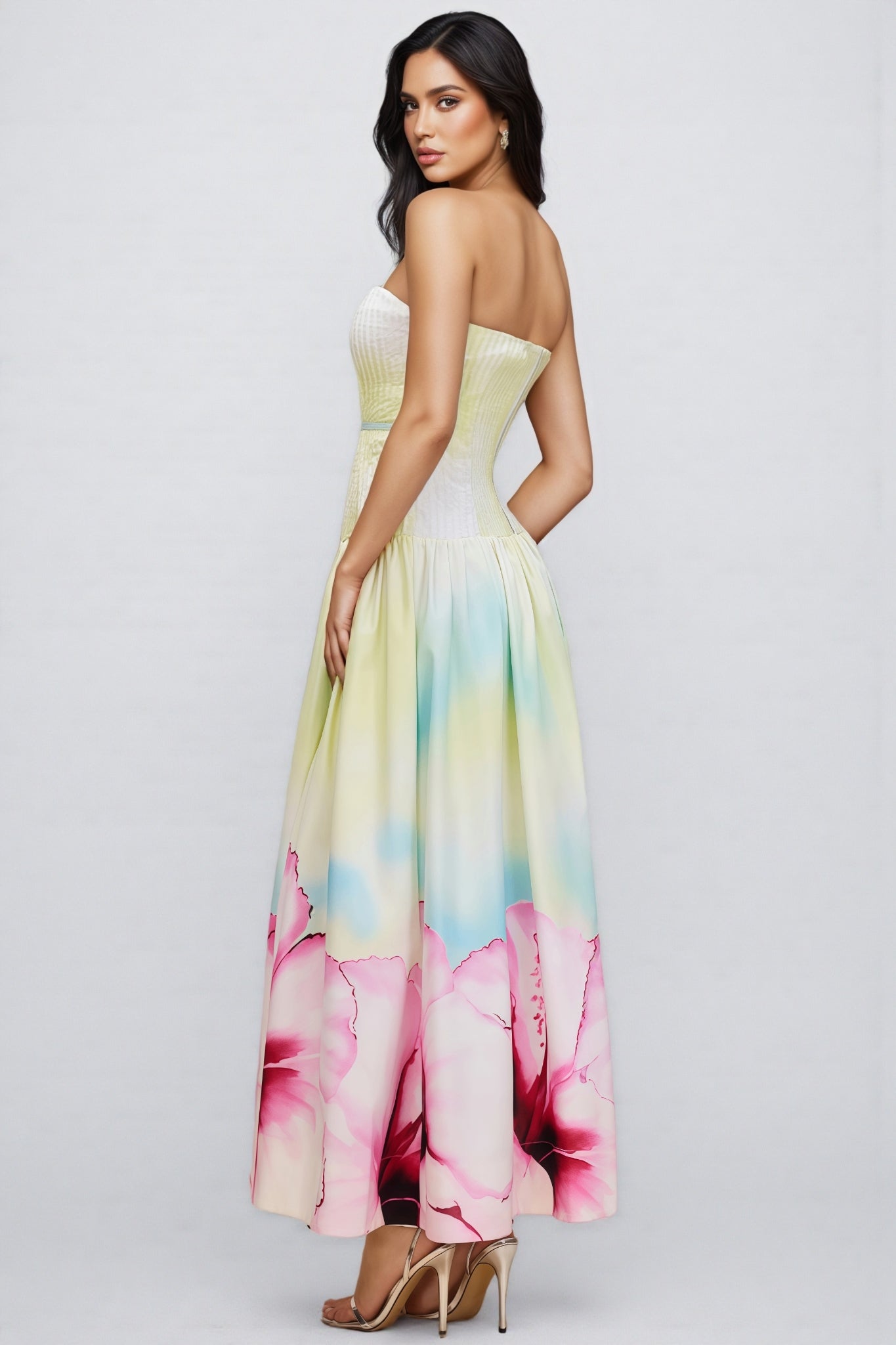 Rexor Strapless Floral Print Maxi Dress