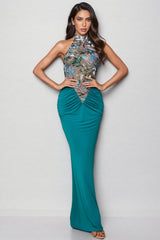 Jessas Green Neck Sequin Maxi Dress