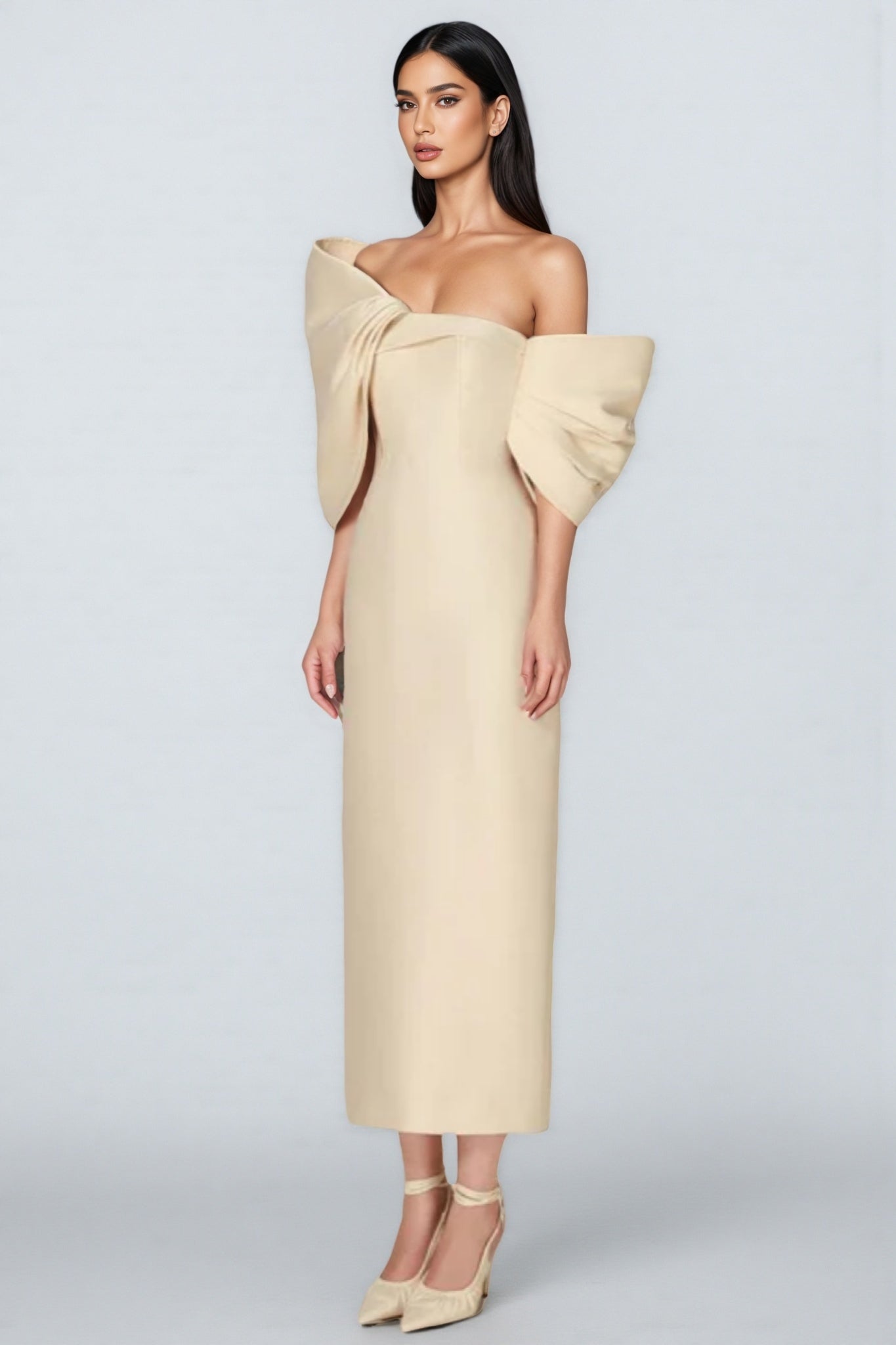 Olera Strapless 3D Bow Maxi Dress-Apricot