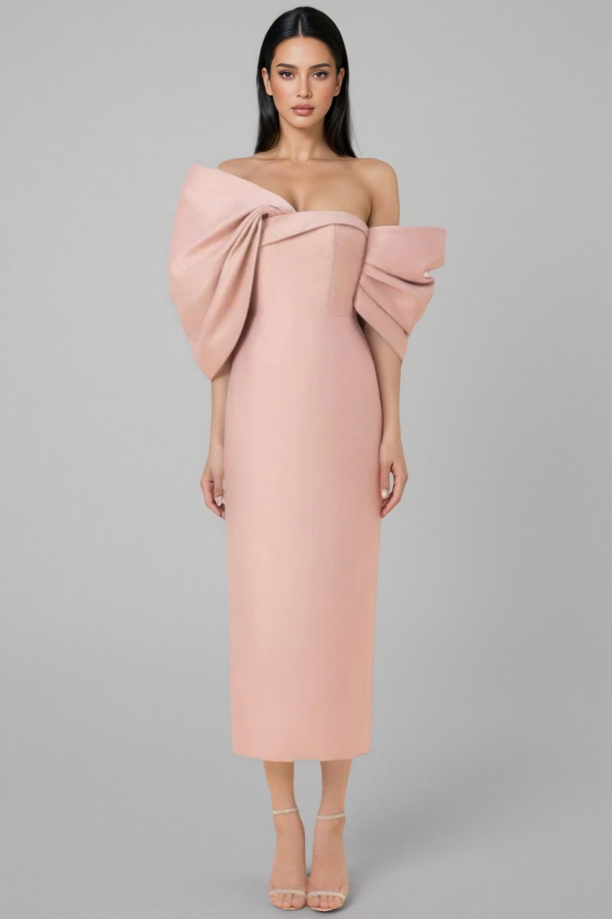 Fanya Strapless 3D Bow Maxi Dress-Pink
