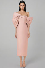Fanya Strapless 3D Bow Maxi Dress-Pink